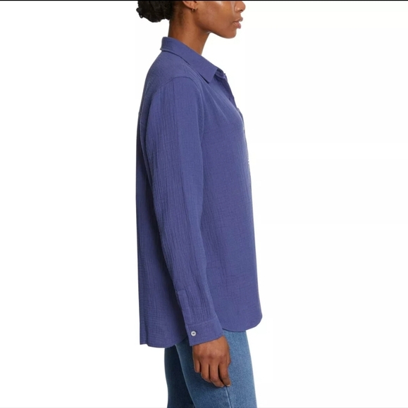 (16)Jessica Simpson Ladies' Gauze Button Front Shirt, BLUE S, L XXL - Picture 2 of 8